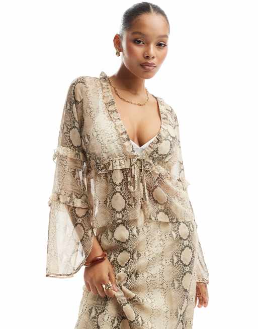 ASOS DESIGN - Blouse en mousseline à détails volantés - Imprimé serpent