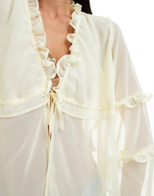 ASOS DESIGN - Blouse en mousseline à volants - Écru, 3 de 4
