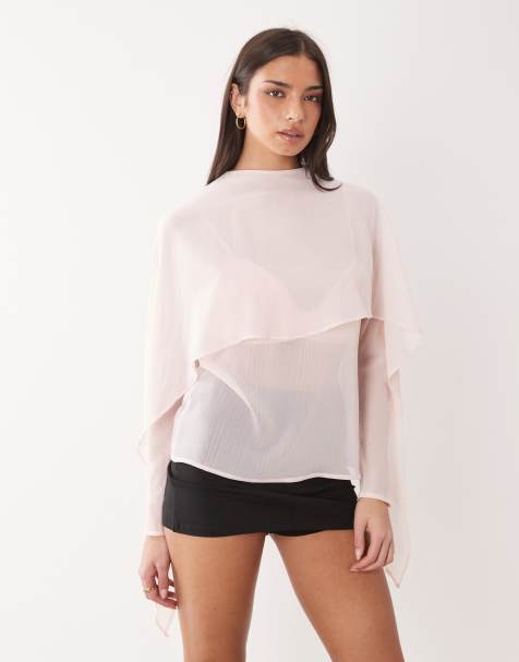 ASOS DESIGN - Blouse en mousseline transparente à détail foulard - Rose - view 1