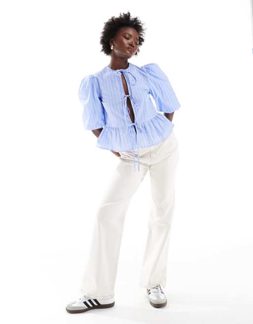 ASOS DESIGN - Blouse en popeline de coton nouée devant à basques et rayures, 2 de 4