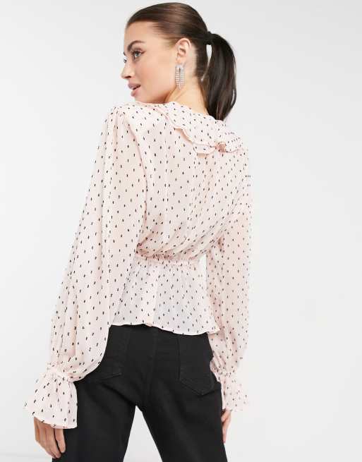 ASOS DESIGN - Blouse en tulle plumetis avec encolure dégagée volantée - Blush, 2 de 4
