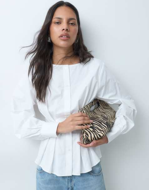 ASOS DESIGN blouse met ballonmouwen en geaccentueerde taille in wit - view 1