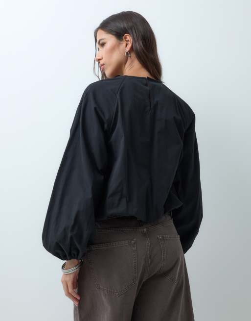 ASOS DESIGN blouse met lange mouwen en bubbelzoom in zwart, 4 van 5