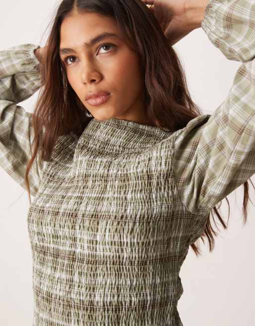 ASOS DESIGN - Blouse met ronde hals in groene ruit, 2 van 4