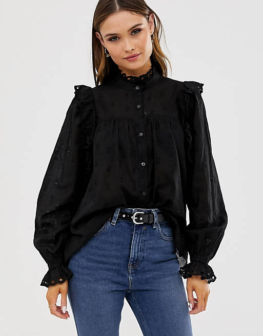 Mode Blouses Ruche blouses Asos Ruche blouse zwart zakelijke stijl 