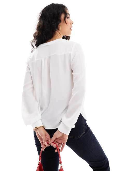 ASOS DESIGN - Blouse met zakje en lange mouwen in ivoor, 4 van 4