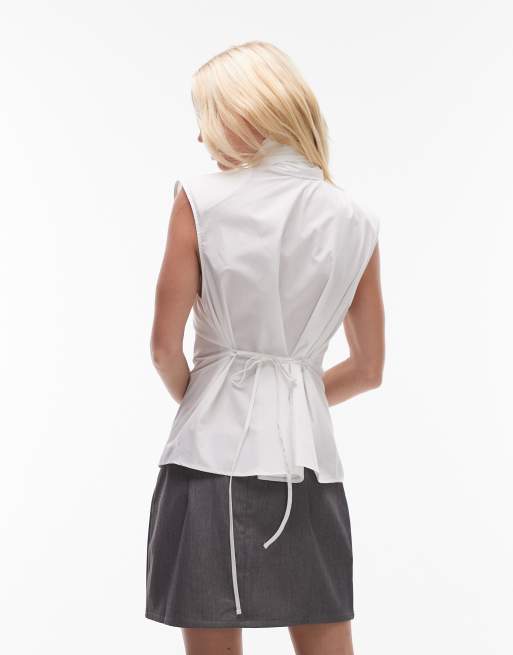 ASOS DESIGN - Blouse nouée à l'encolure avec épaulettes - Écru, 3 de 4