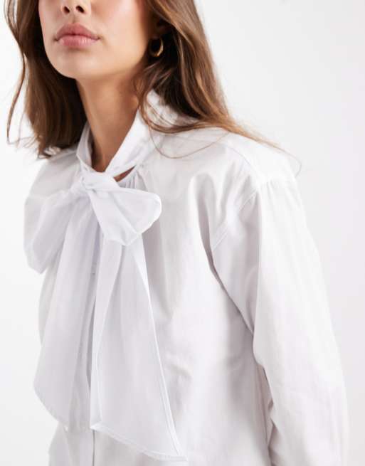 ASOS DESIGN - Blouse nouée sur le devant en popeline - Ivoire, 4 de 4