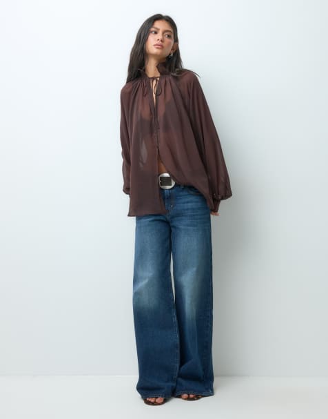 ASOS DESIGN blouse oversize à manches raglan en mousseline couleur chocolat - view 1