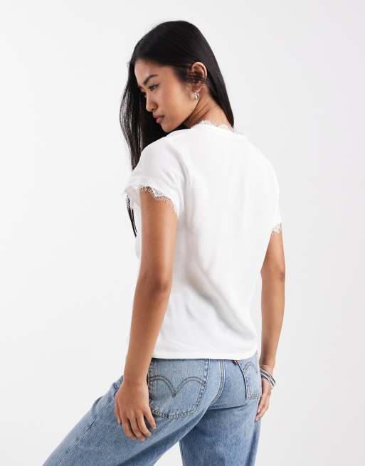 ASOS DESIGN - Blouse rétro avec bords en dentelle - Crème, 4 de 4