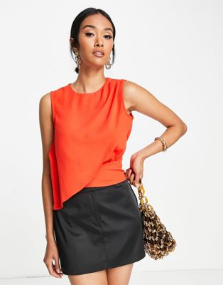 ASOS DESIGN sleeveless blouse with drape front in red - ASOS Price Checker