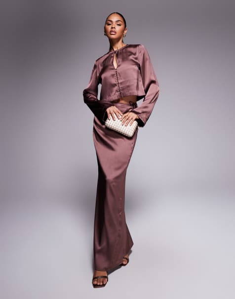 ASOS DESIGN - Blouse satinée d'ensemble à double boutonnage - Chocolat - view 1