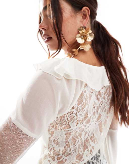 ASOS DESIGN - Blouse tendance folk en mousseline et dentelle - Ivoire, 2 de 4