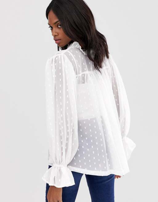 ASOS DESIGN Blouse transparente ouverte manches longues et