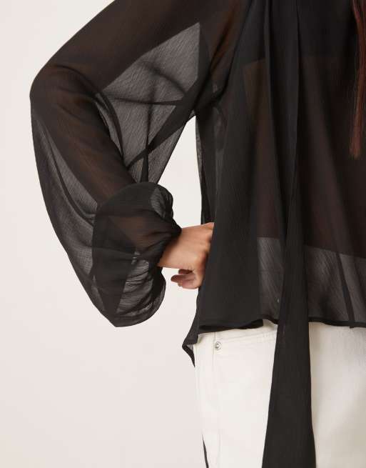 ASOS DESIGN - Blouse volumineuse à col noué - Noir, 3 de 4