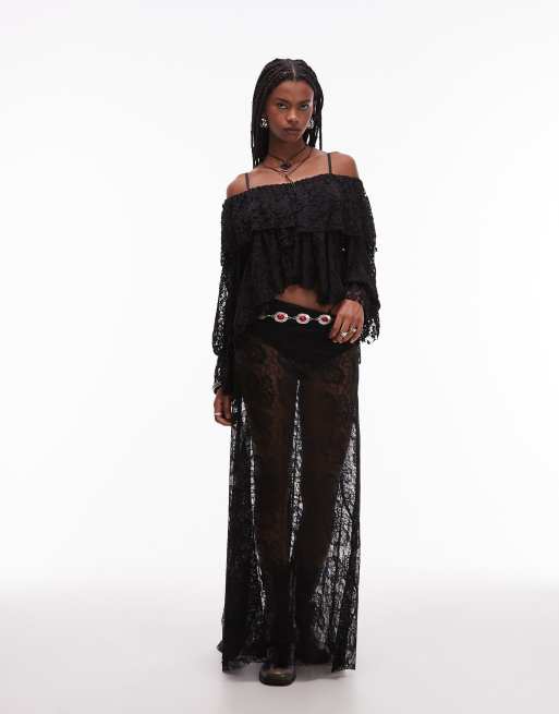 ASOS DESIGN - Blouse volumineuse en dentelle à volants - Noir, 3 de 4