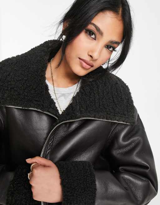 ASOS DESIGN Blouson aviateur contrecollé imitation cuir et