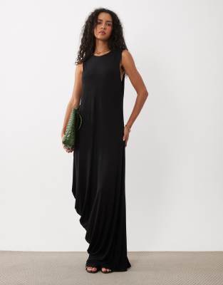 Asos Design Blouson Bandeau Maxi Split Front Dress In Brown