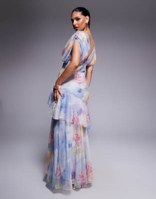 Asos Design Blouson Bias Cut Maxi Dress With Ruffle Hem