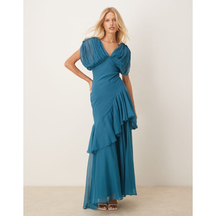 women teal dress on the bias designs ASOS Design - Bias Cut Racer Neck Maxi Dress - Women - Polyester - 12 US