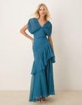 [ASOS DESIGN] ASOS DESIGN blouson bias maxi dress with ruffle hem in deep teal-Blue 12 Teal
