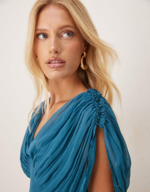 ASOS DESIGN blouson bias maxi dress with ruffle hem in deep teal