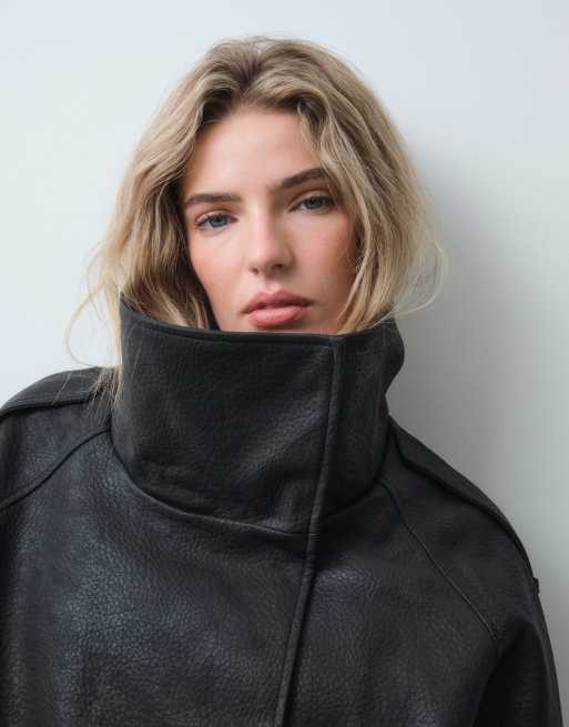 ASOS DESIGN blouson bomber asymétrique à col montant noir, 2 de 5