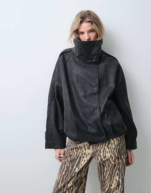 ASOS DESIGN blouson bomber asymétrique à col montant noir, 3 de 5