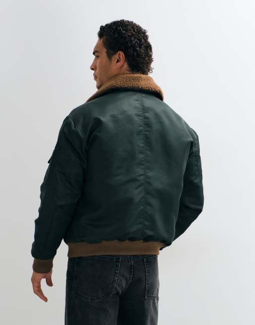 ASOS DESIGN blouson bomber avec col teddy contrastant vert, 4 de 5