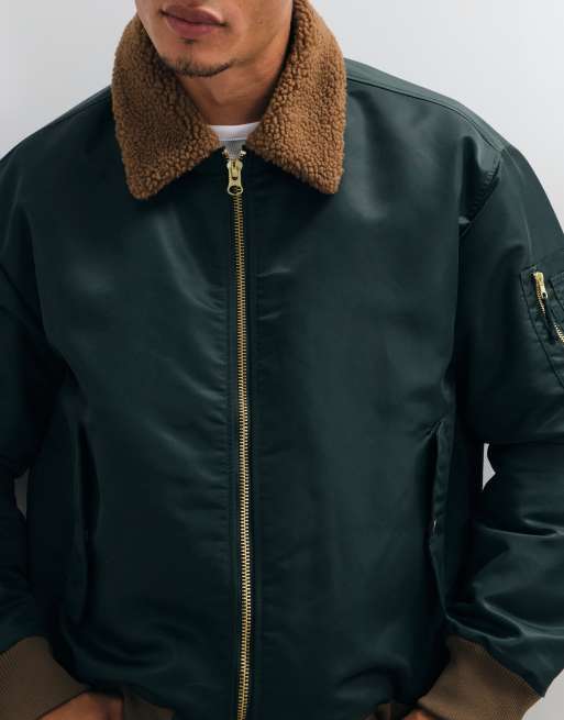 ASOS DESIGN blouson bomber avec col teddy contrastant vert, 5 de 5