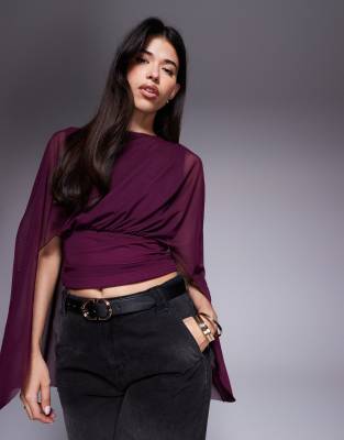 ASOS DESIGN - Blouson-Cape-Oberteil aus Netzstoff in Pflaume-Lila