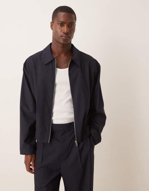 ASOS DESIGN blouson dressy jacket in navy pinstripe - part of a set - view 1