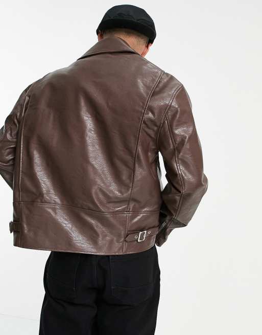 ASOS DESIGN - Blouson en similicuir style motard - Marron, 2 de 4