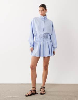ASOS DESIGN blouson funnel neck mini shirt dress in baby blue