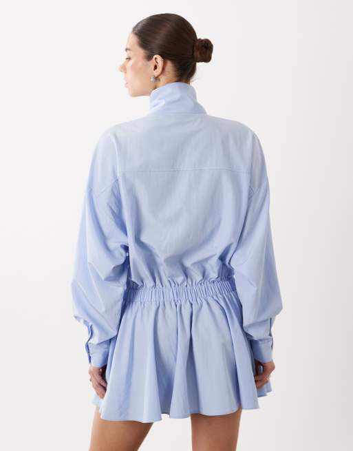 ASOS DESIGN blouson funnel neck mini shirt dress in baby blue, 3 of 4