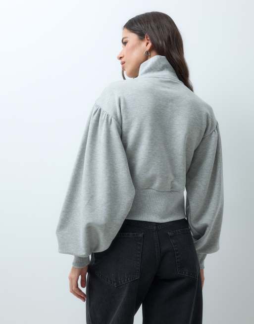 ASOS DESIGN blouson funnel neck sweatshirt in gray heather, 3 of 5