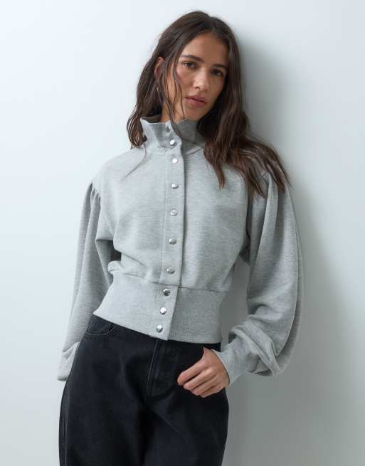 ASOS DESIGN blouson funnel neck sweatshirt in gray heather, 5 of 5