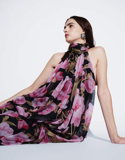 ASOS DESIGN blouson halter maxi dress with open back in floral print, 2 of 8