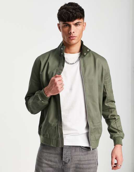 ASOS DESIGN - Blouson Harrington à col cheminée - Kaki