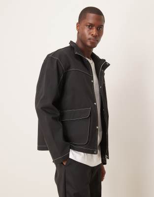 ASOS DESIGN - Blouson Harrington à coutures contrastantes - Noir-Bleu marine