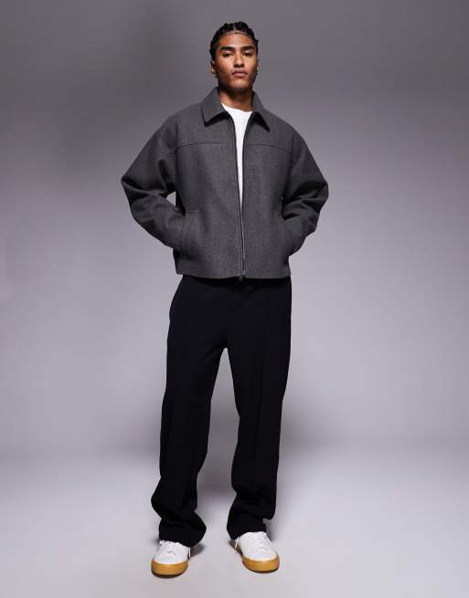 ASOS DESIGN - Blouson Harrington aspect laine coupe carrée - Anthracite, 2 de 5