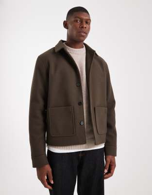 ASOS DESIGN - Blouson Harrington aspect laine - Kaki-Vert
