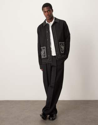 ASOS DESIGN - Blouson harrington avec broderies - Noir