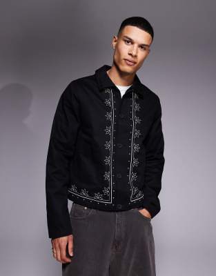 ASOS DESIGN - Blouson harrington avec broderies - Noir