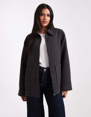 ASOS DESIGN - Blouson Harrington avec col - Anthracite-Noir