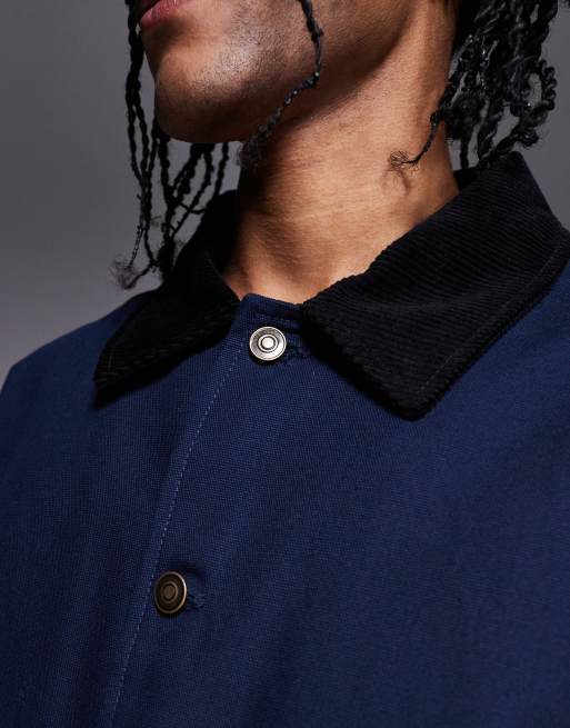 ASOS DESIGN - Blouson Harrington avec col en velours côtelé - Bleu marine délavé, 3 de 4