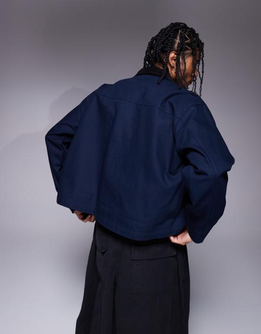 ASOS DESIGN - Blouson Harrington avec col en velours côtelé - Bleu marine délavé, 4 de 4