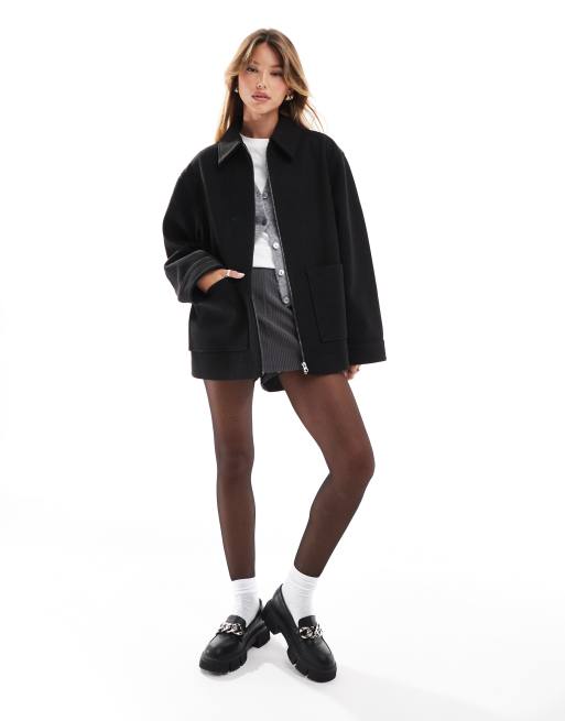 ASOS DESIGN top collar harrington jacket in black