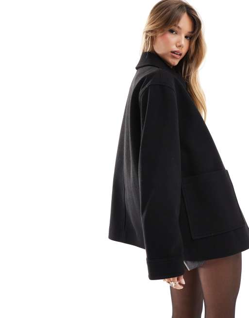 ASOS DESIGN top collar harrington jacket in black