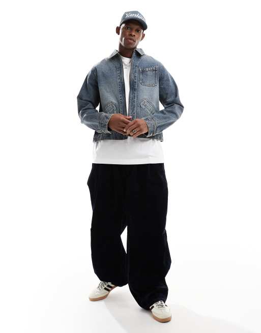 ASOS DESIGN - Blouson Harrington coupe carrée en jean - Bleu délavé moyen, 2 de 4
